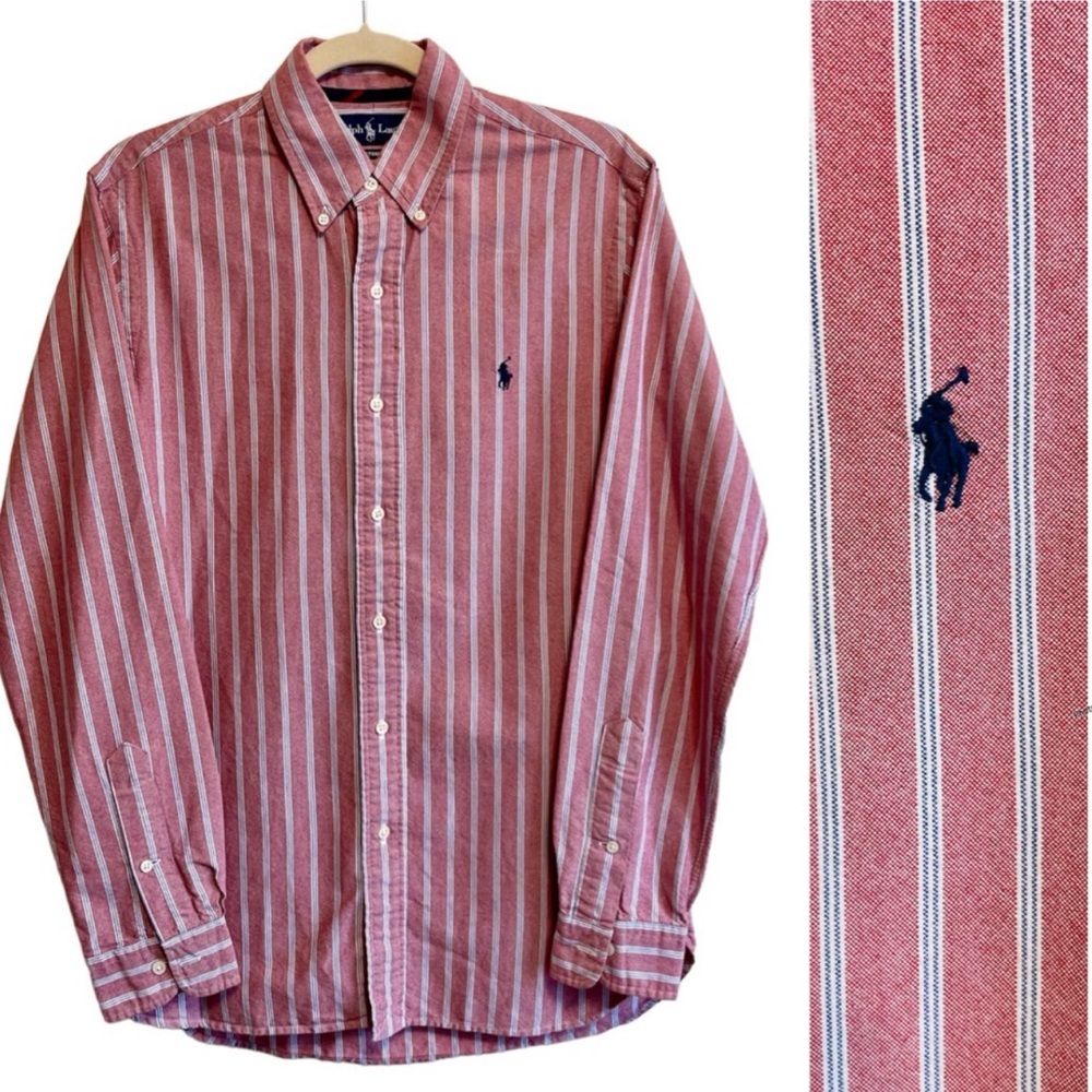 Ralph Lauren Red Stripe Long Sleeve Button Up Shirt Custom Fit 100% Cotton